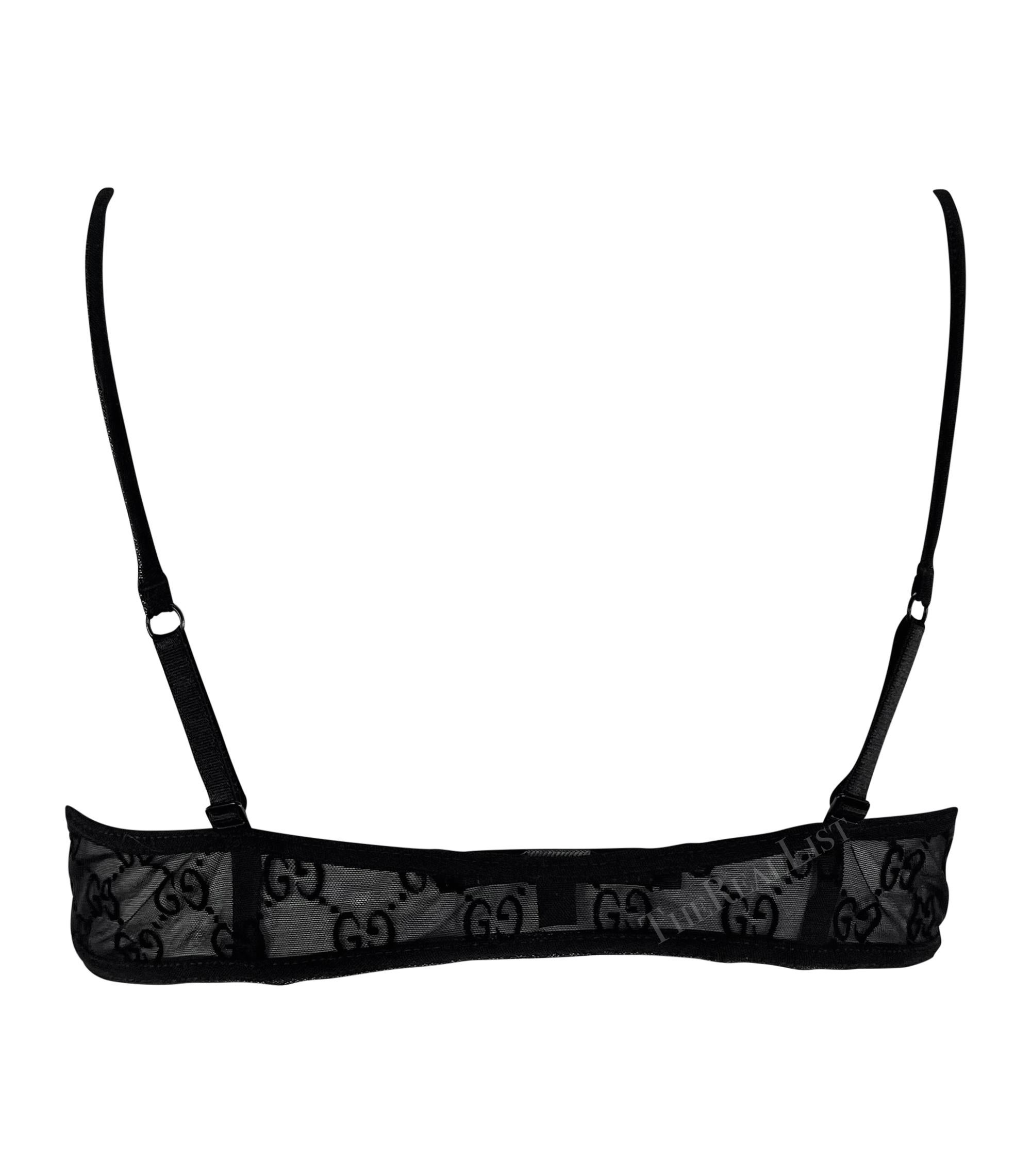 S/S 1998 Gucci by Tom Ford Runway Sheer Black Mesh Velvet GG Crop Top Bralette 5
