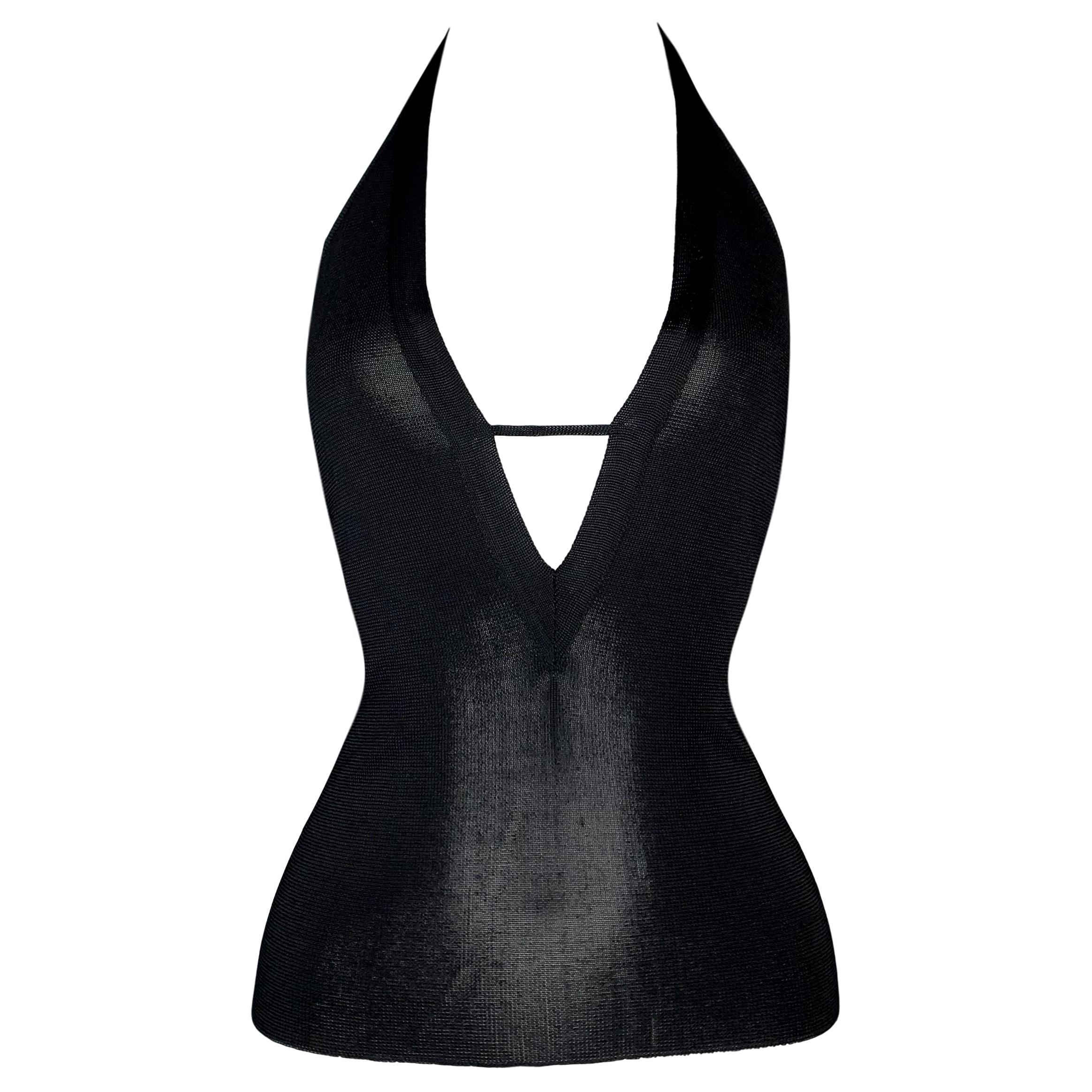S/S 1998 Gucci by Tom Ford Semi-Sheer Plunging Black Halter Top at 1stDibs