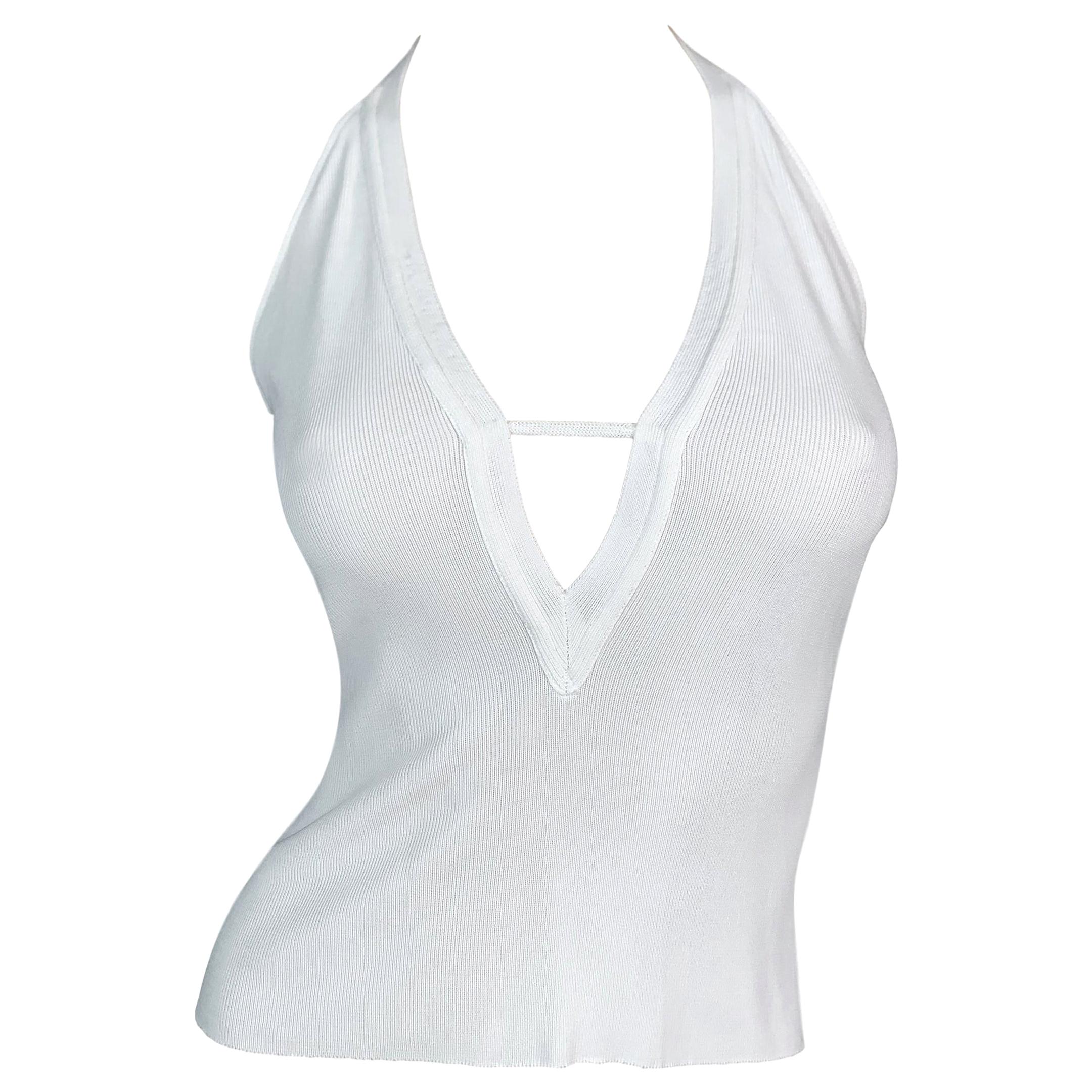 S/S 1998 Gucci by Tom Ford Semi-Sheer Plunging White Halter Top at