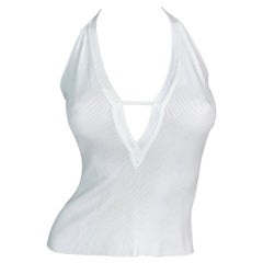 S/S 1998 Gucci by Tom Ford Semi-Sheer Plunging White Halter Top