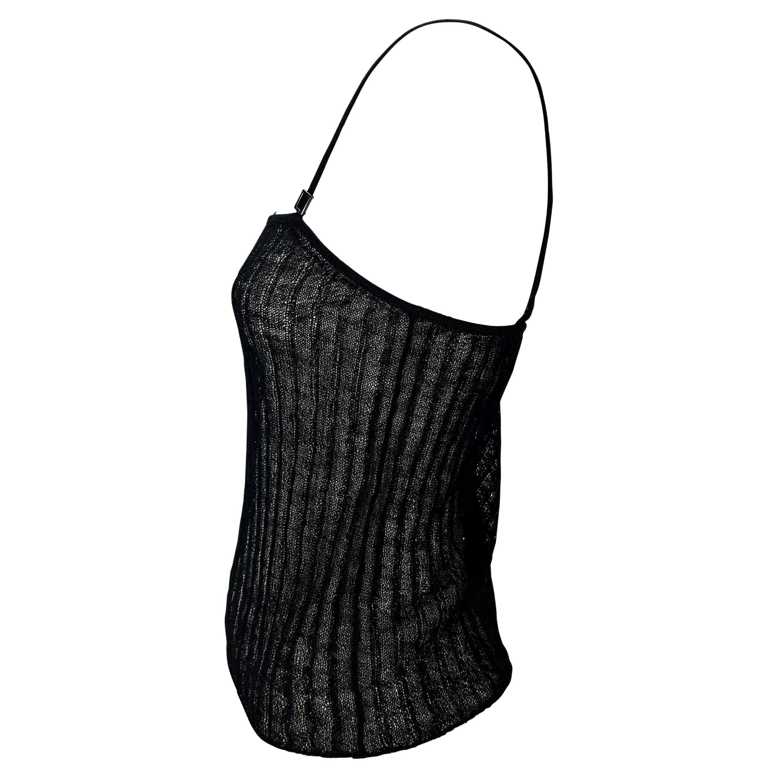 S/S 1998 Gucci for Tom Ford Transparentes, gestricktes, schwarzes Stretch-Tank-Top mit Logo-Schnalle (Schwarz) im Angebot