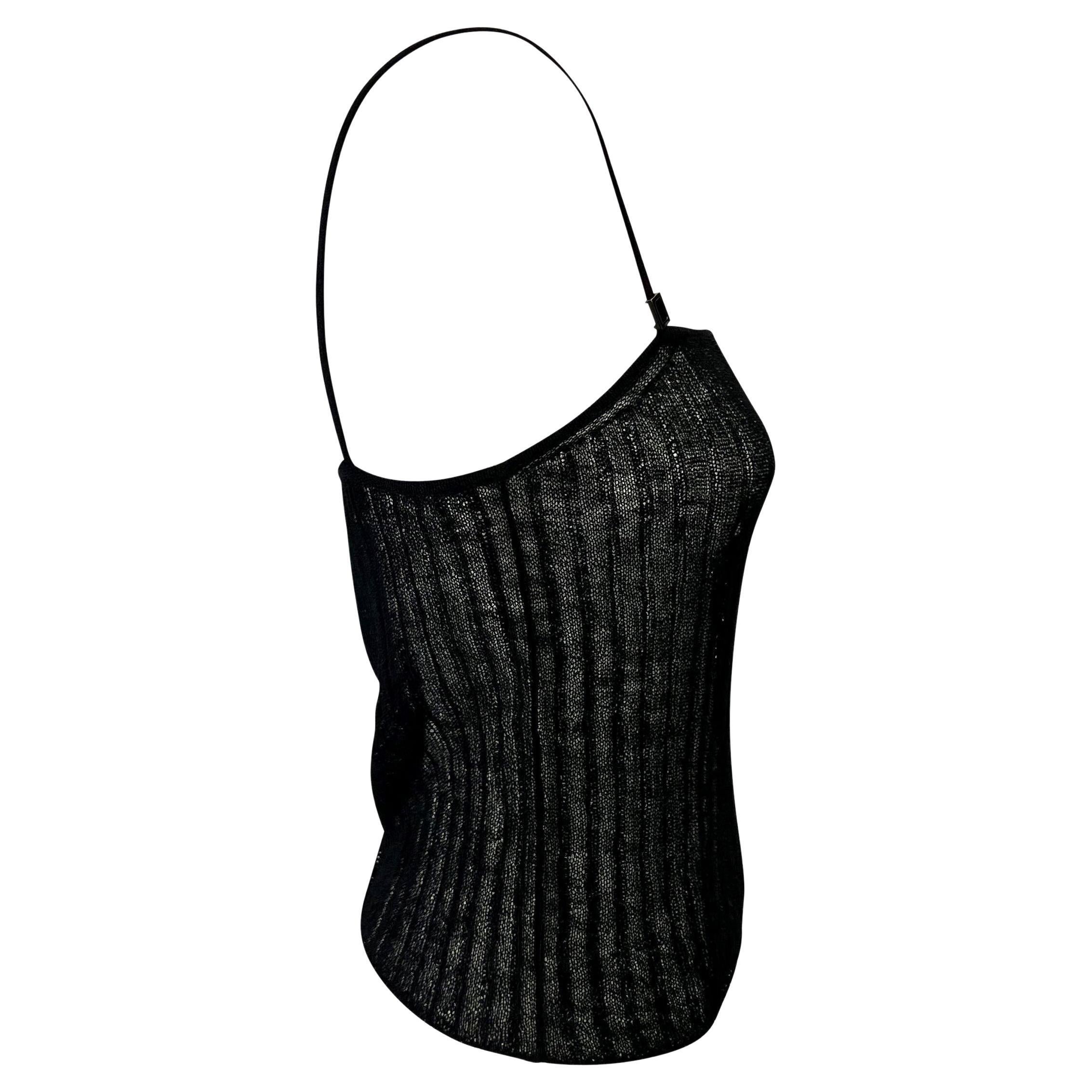 S/S 1998 Gucci by Tom Ford Sheer Knit Logo Buckle Black Stretch Tank Top For Sale 1