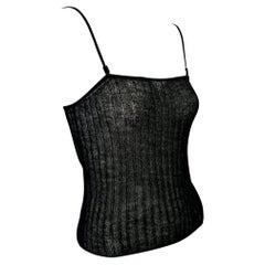 S/S 1998 Gucci by Tom Ford Sheer Knit Logo Buckle Black Stretch Tank Top