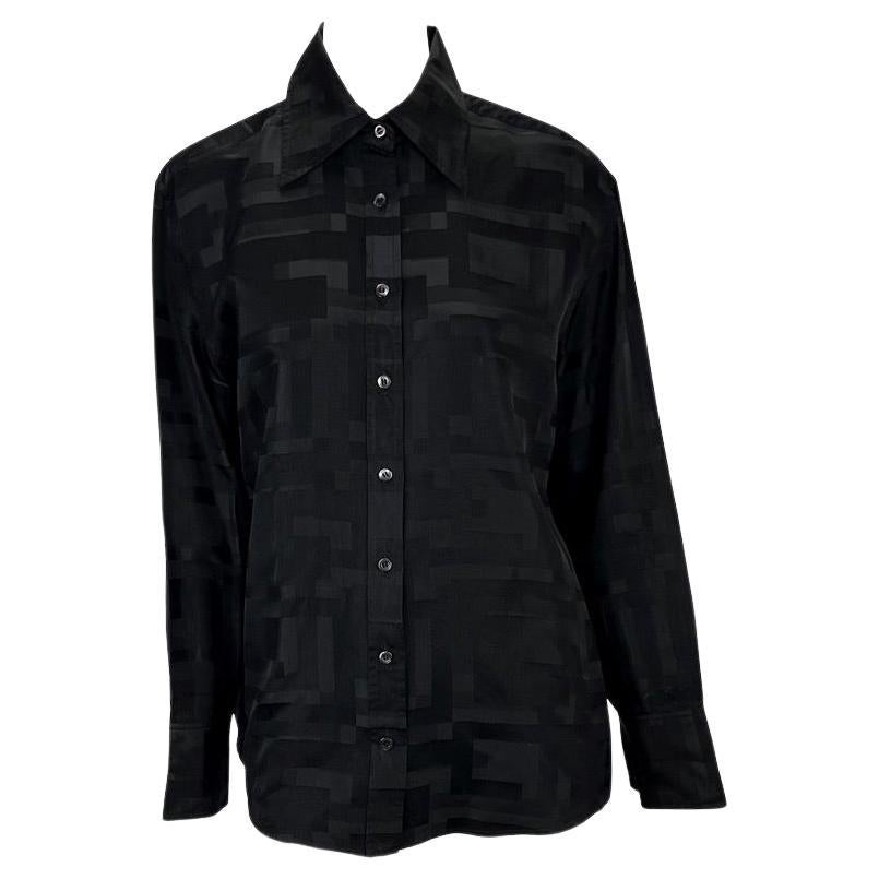 S/S 1998 Gucci by Tom Ford Square 'G' Black Silk Shirt 