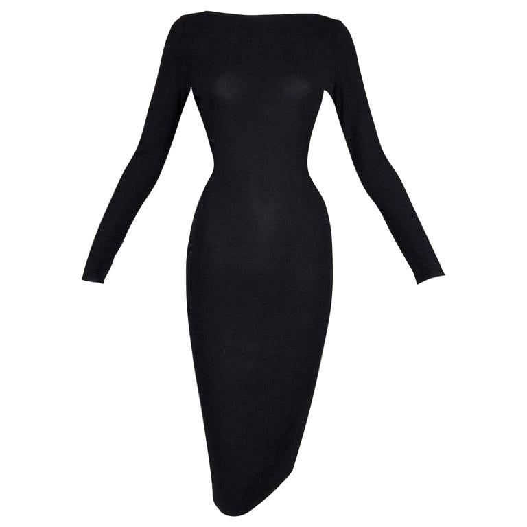 S/S 1998 Gucci by Tom Ford Strappy L/S Black Knit Bodycon Wiggle Dress ...