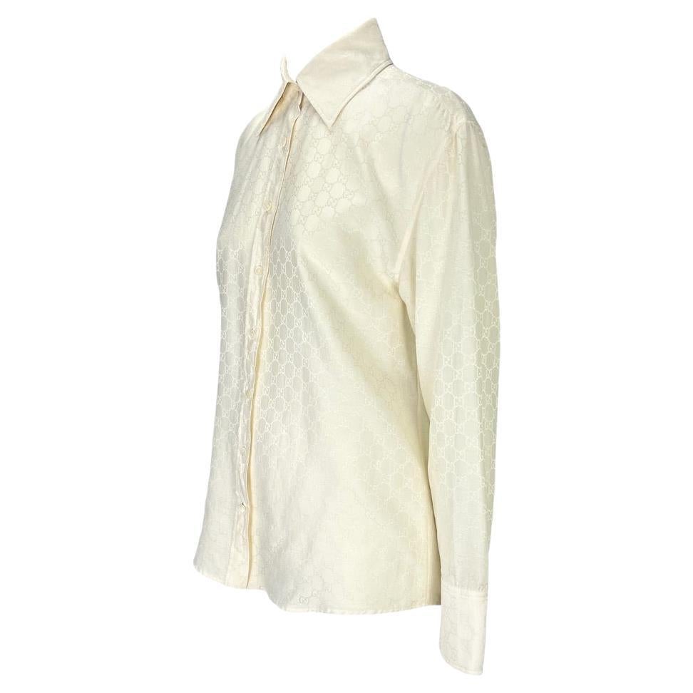 Blanc S/S 1998 Gucci by Tom Ford White Monogram 'GG' Button Down Colling Shirt en vente