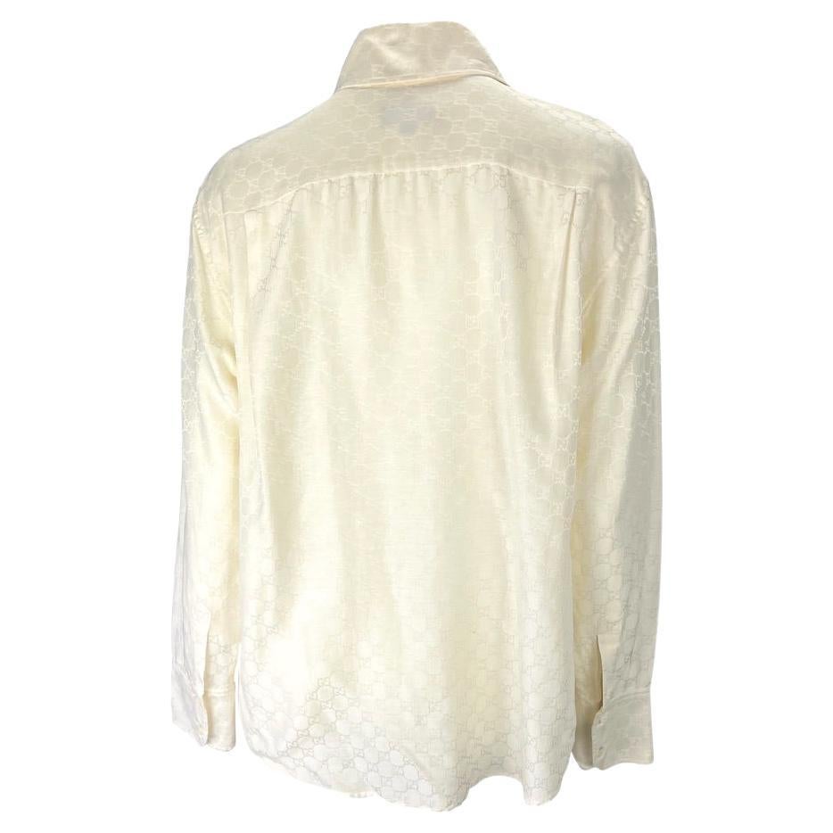 S/S 1998 Gucci by Tom Ford White 'GG' Monogram Button Down Collar Shirt In Fair Condition For Sale In West Hollywood, CA