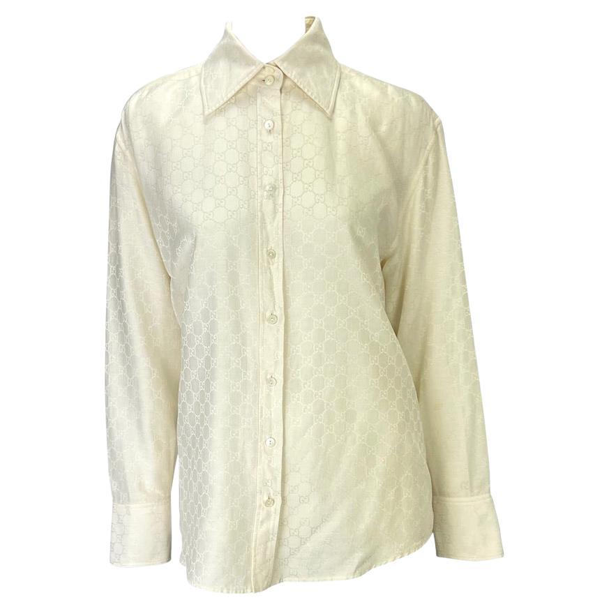 S/S 1998 Gucci by Tom Ford White 'GG' Monogram Button Down Collar Shirt