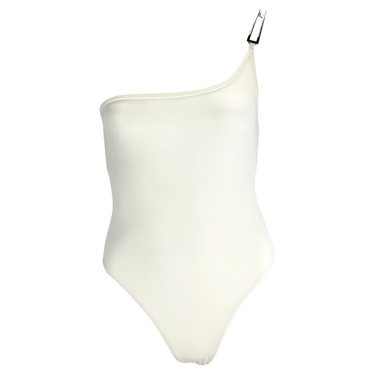 S/S 1998 Gucci by Tom Ford White One Piece Swimsuit 'G' Buckle Accent ...