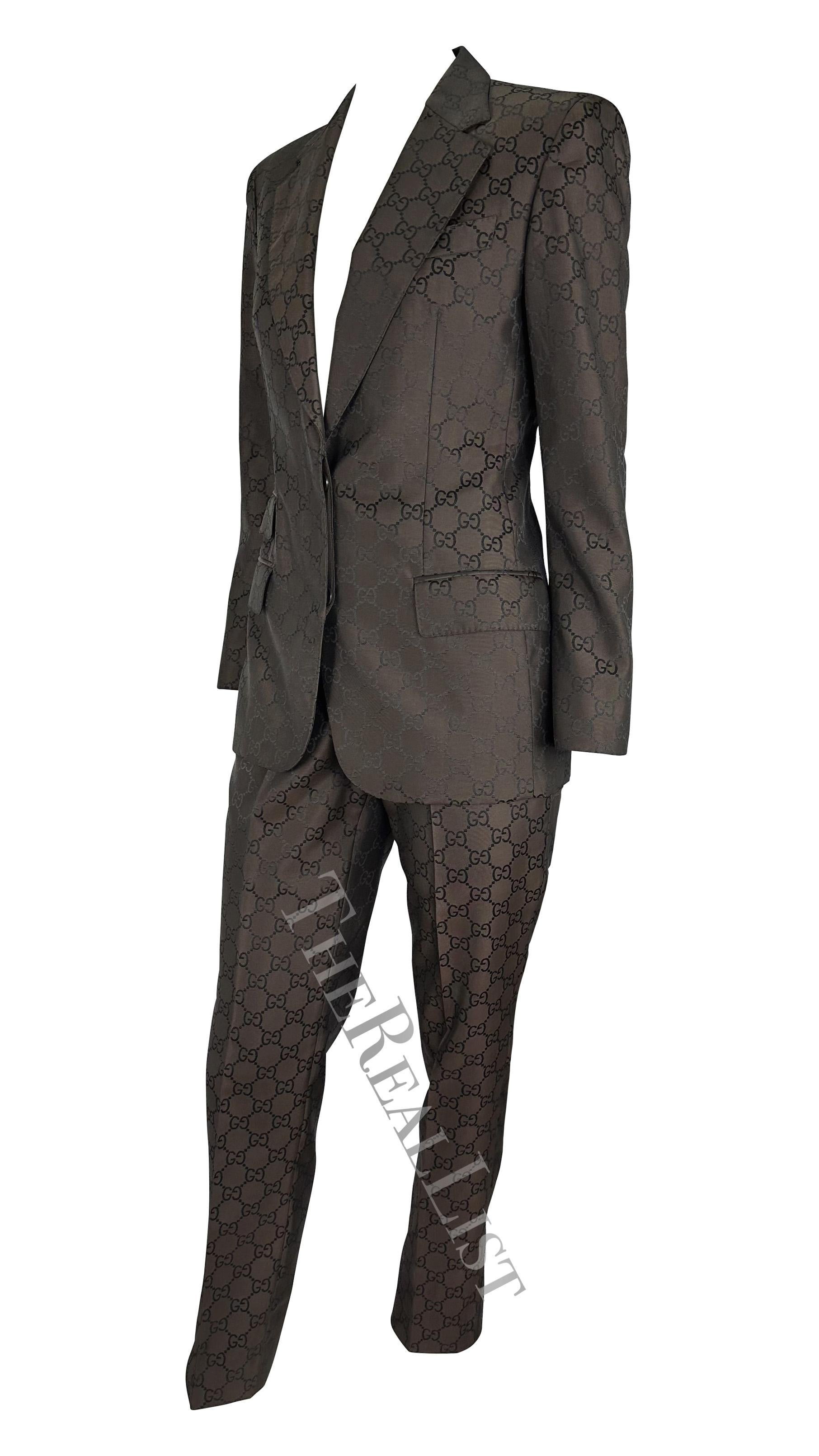 Gucci par Tom Ford - Pantalon en satin marron tissé avec monogramme GG, printemps-été 1998 Excellent état - En vente à West Hollywood, CA