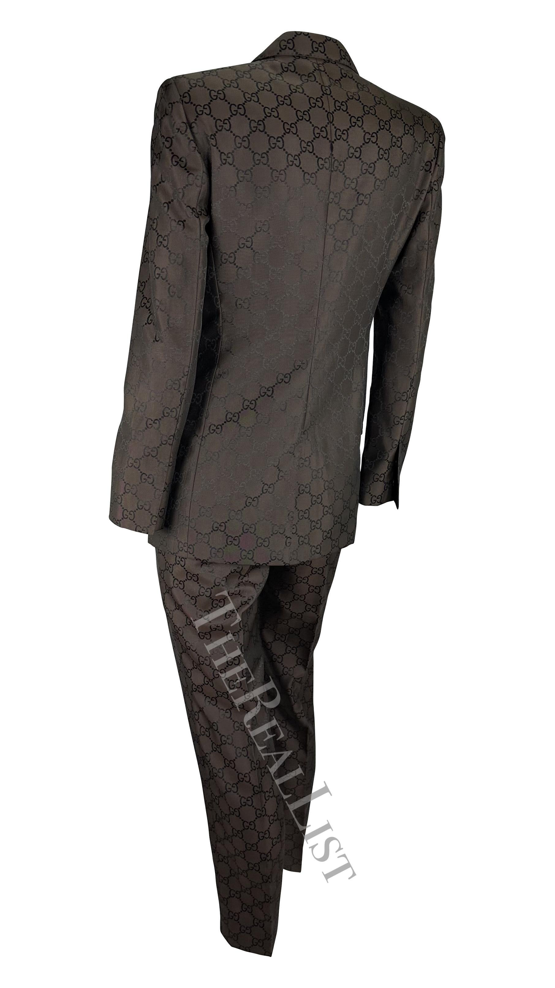 Gucci par Tom Ford - Pantalon en satin marron tissé avec monogramme GG, printemps-été 1998 en vente 1