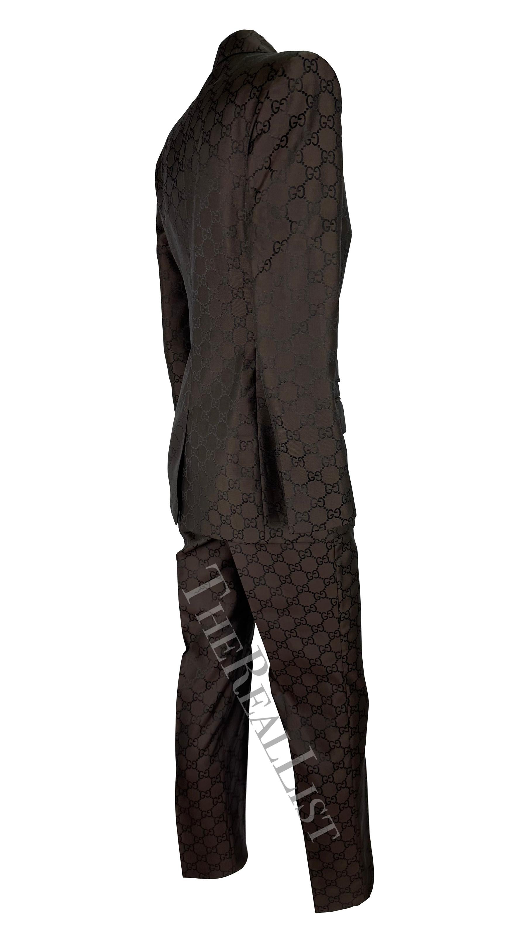 S/S 1998 Gucci by Tom Ford Woven GG Monogram Satin Brown Pantsuit For Sale 2