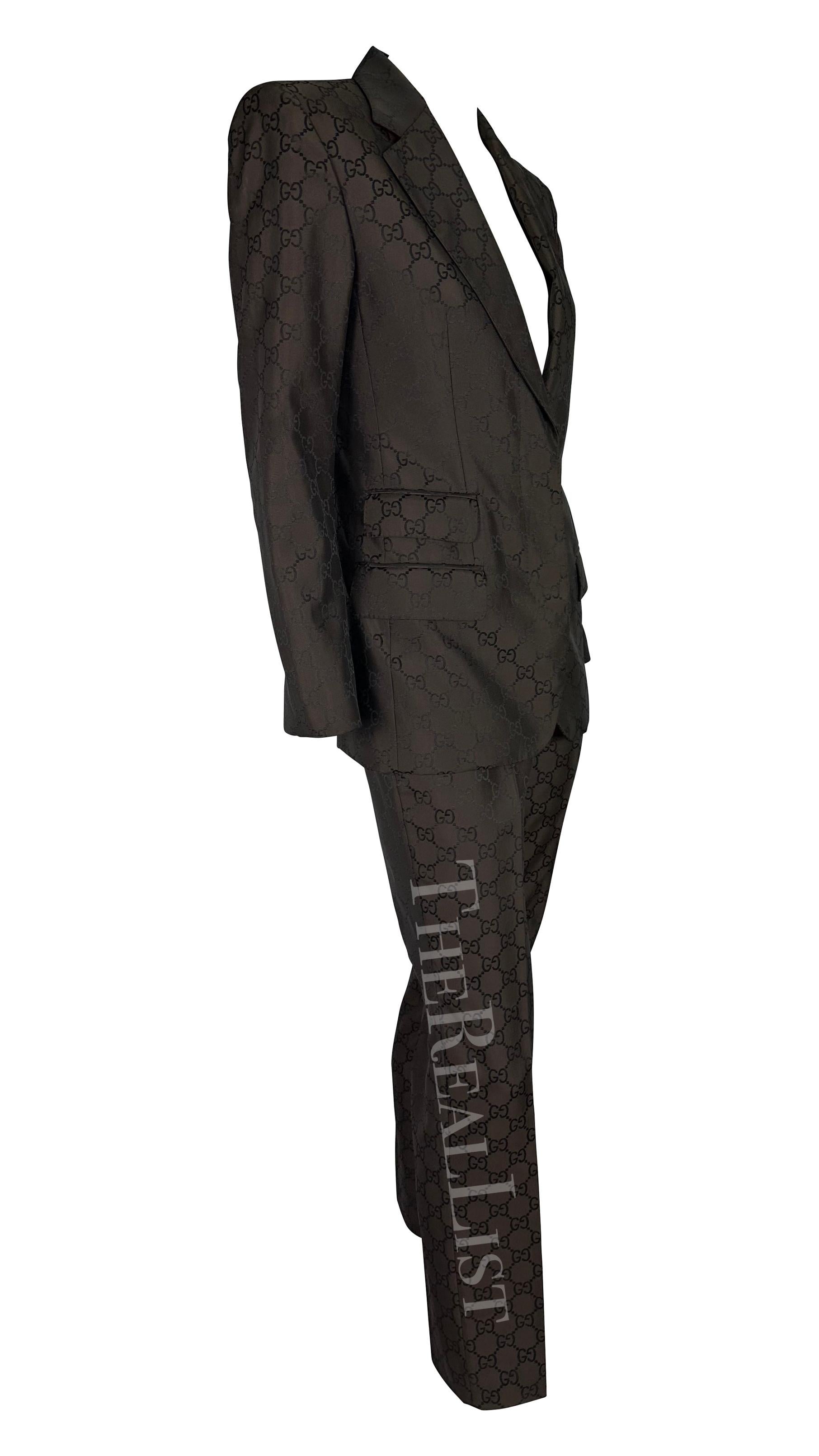 Gucci par Tom Ford - Pantalon en satin marron tissé avec monogramme GG, printemps-été 1998 en vente 4