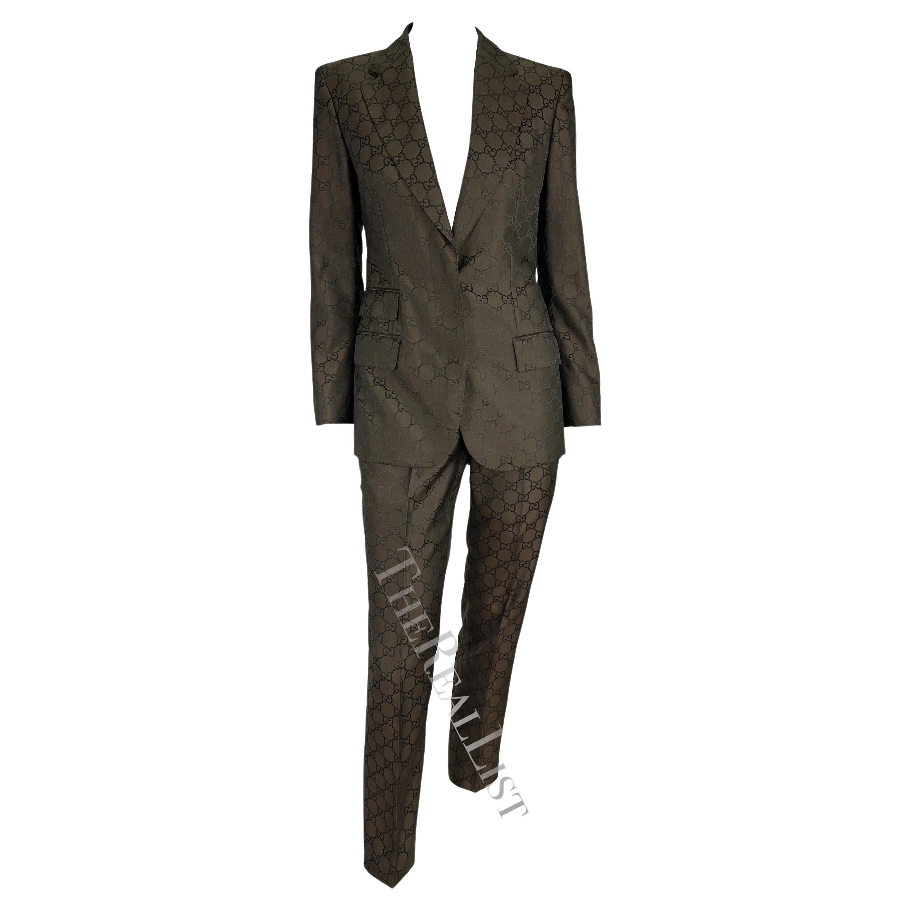 S/S 1998 Gucci by Tom Ford Woven GG Monogram Satin Brown Pantsuit For Sale