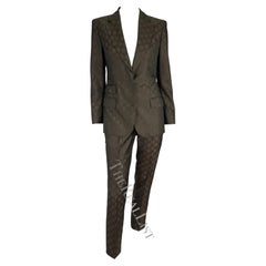 Vintage S/S 1998 Gucci by Tom Ford Woven GG Monogram Satin Brown Pantsuit