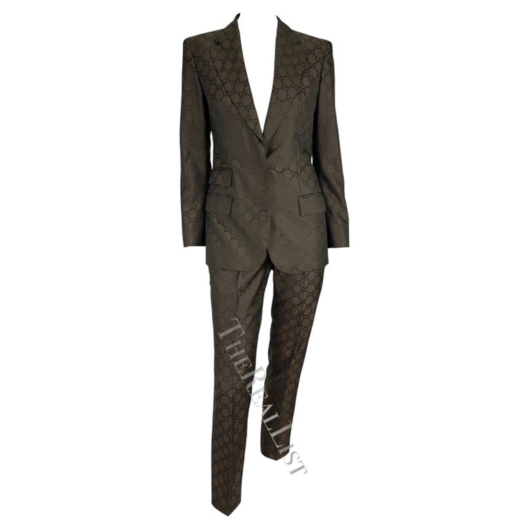 S/S 1998 Gucci by Tom Ford Woven GG Monogram Satin Brown Pantsuit For Sale  at 1stDibs | gucci monogram suit