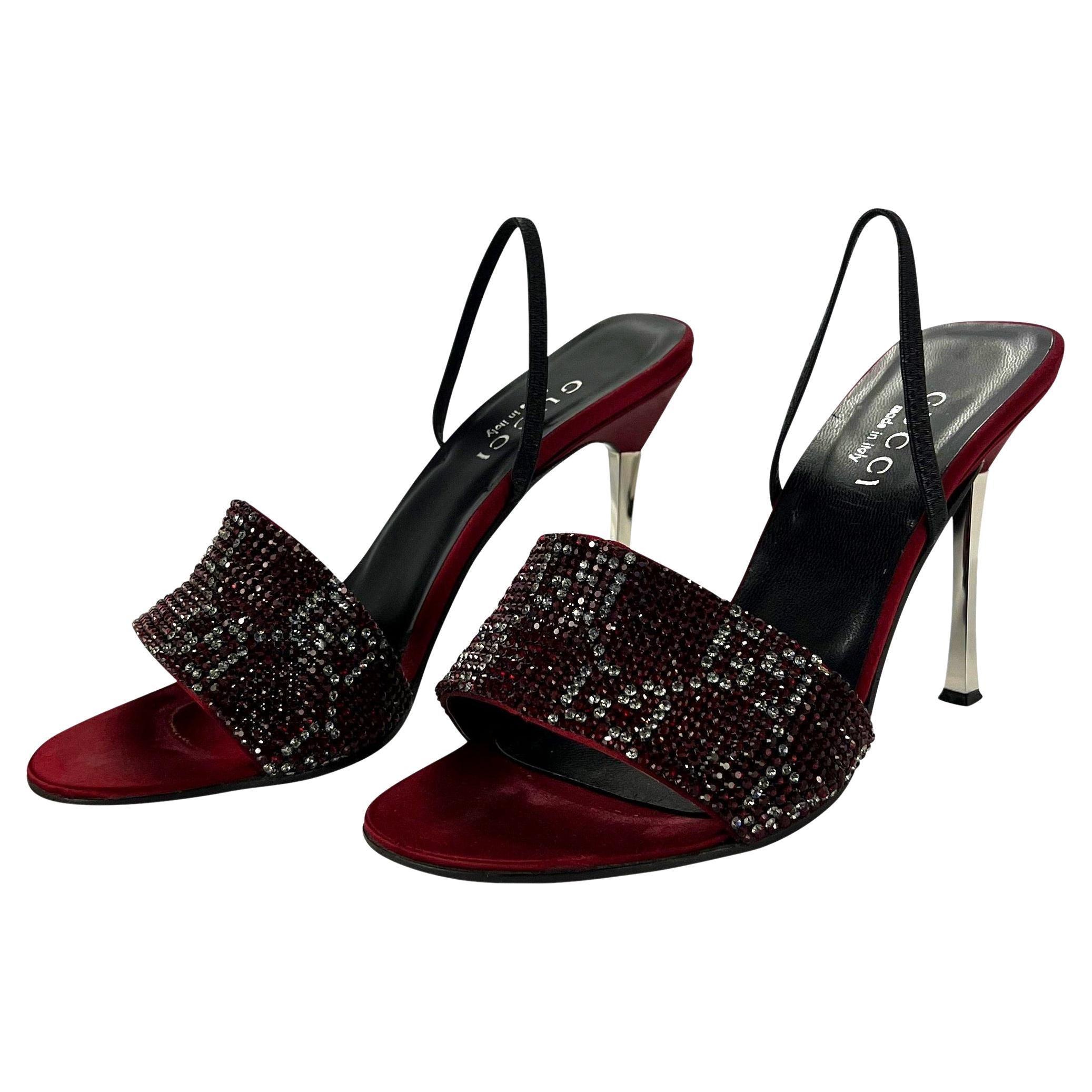 S/S 1998 Gucci Tom Ford Red Crystal 'GG' Heels Size 38C For