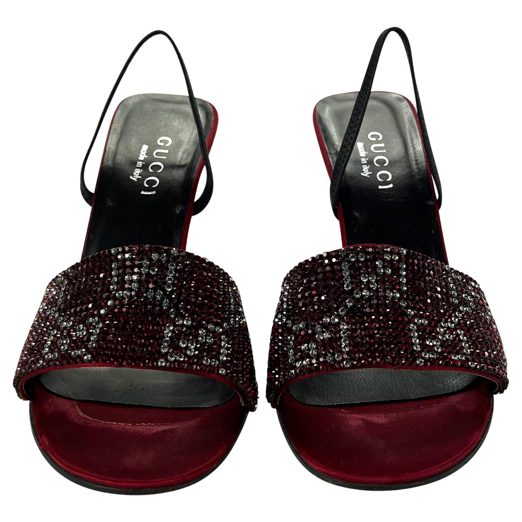 Black S/S 1998 Gucci Tom Ford Red Crystal 'GG' Heels Size 38C For Sale