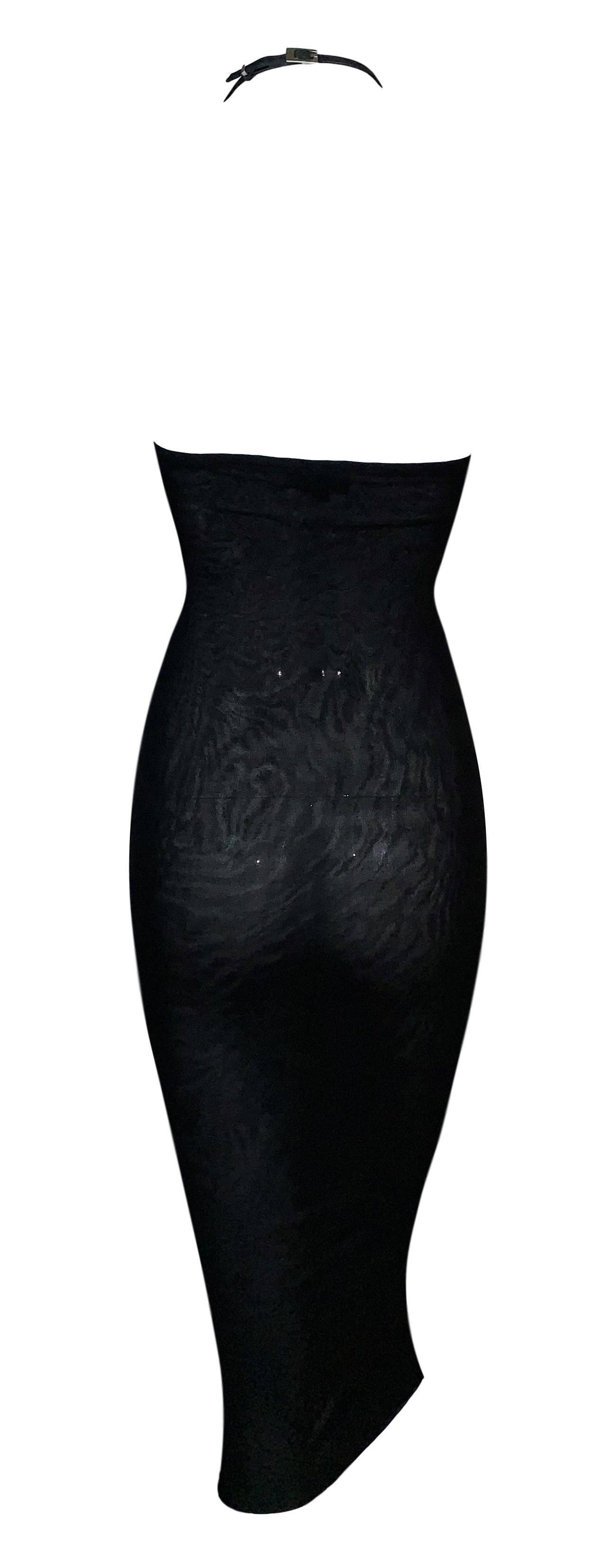 S/S 1998 Gucci Tom Ford Sheer Black Bodycon Leather Choker Wiggle Dress In Good Condition In Yukon, OK