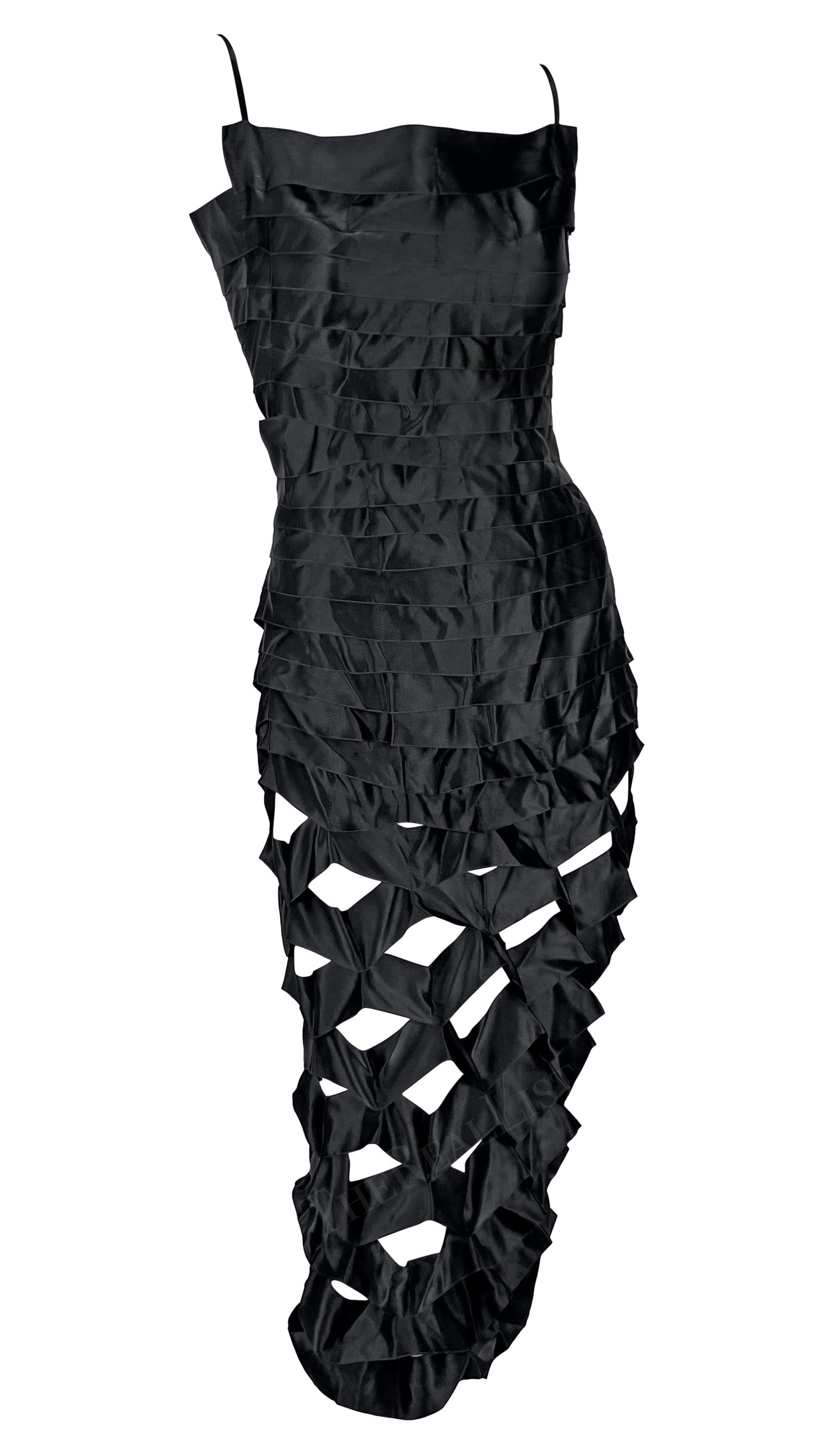 S/S 1998 Helmut Lang Black Silk Cut Out Ribbon Runway Gown  For Sale 7