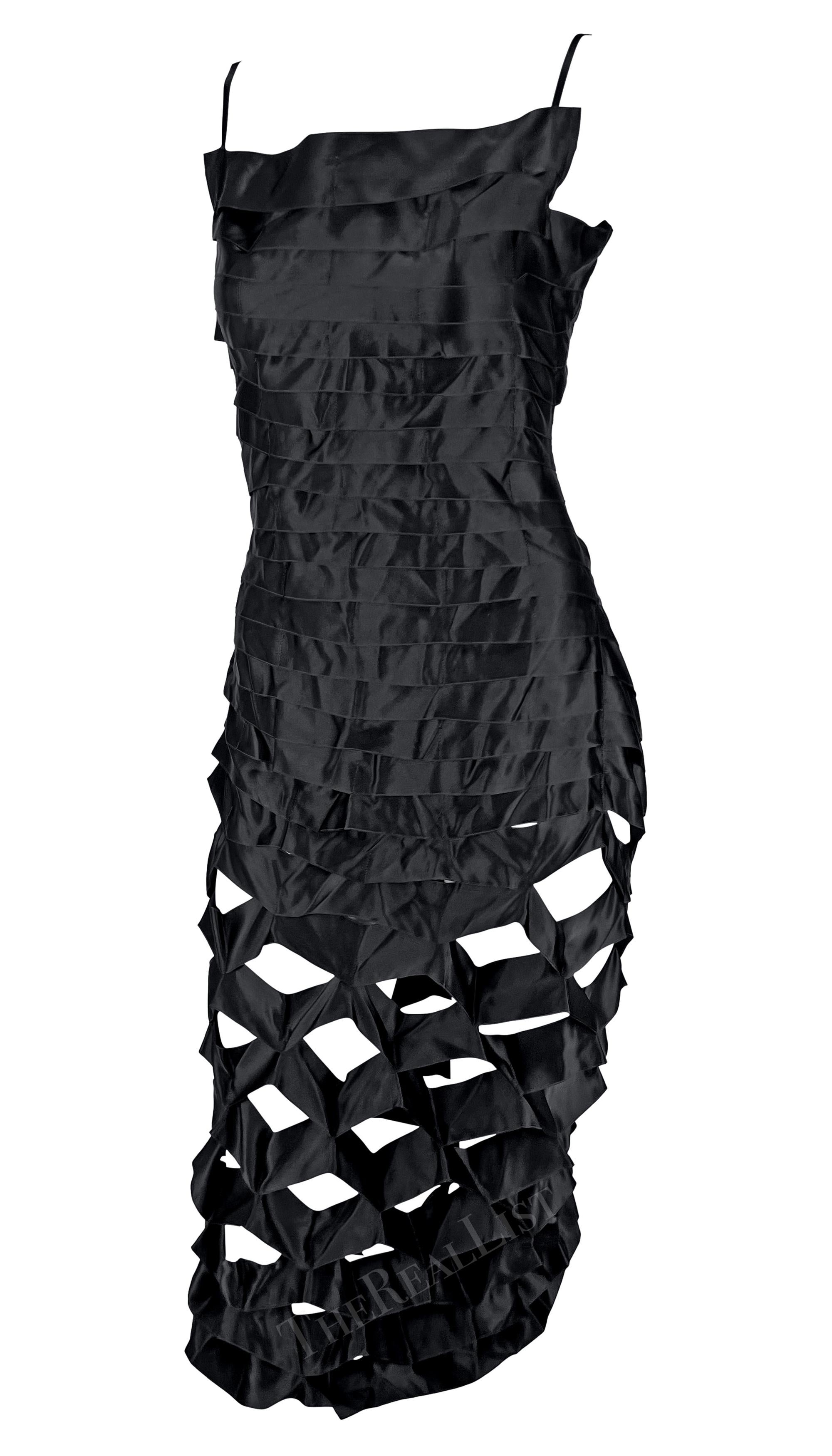 Women's S/S 1998 Helmut Lang Black Silk Cut Out Ribbon Runway Gown  For Sale