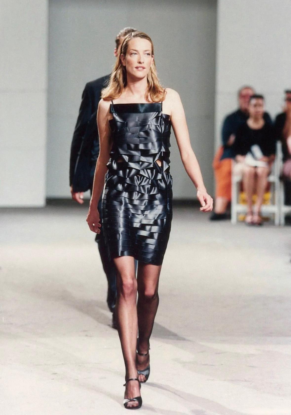 S/S 1998 Helmut Lang Black Silk Cut Out Ribbon Runway Gown  For Sale 1