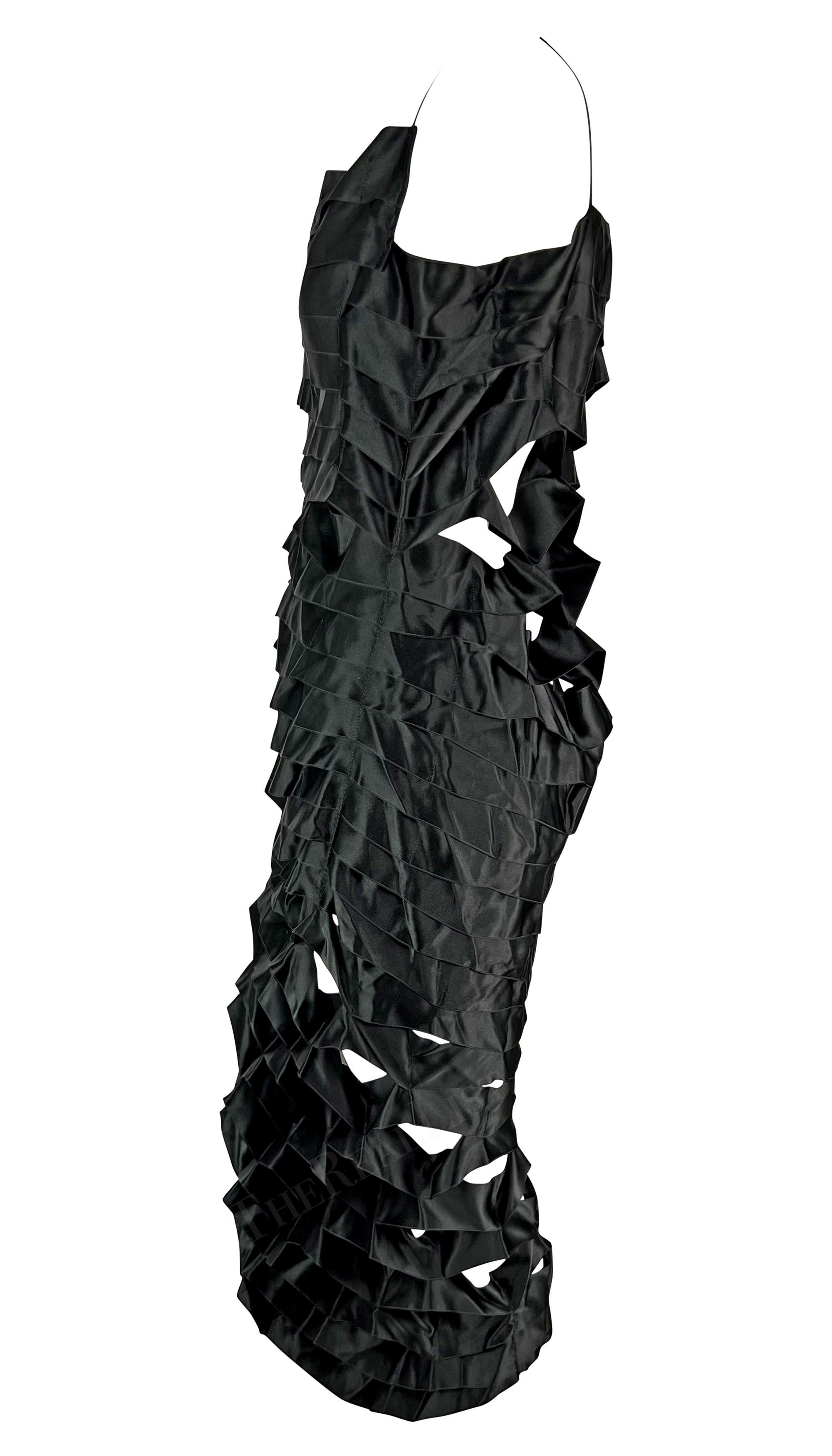 S/S 1998 Helmut Lang Black Silk Cut Out Ribbon Runway Gown  For Sale 4