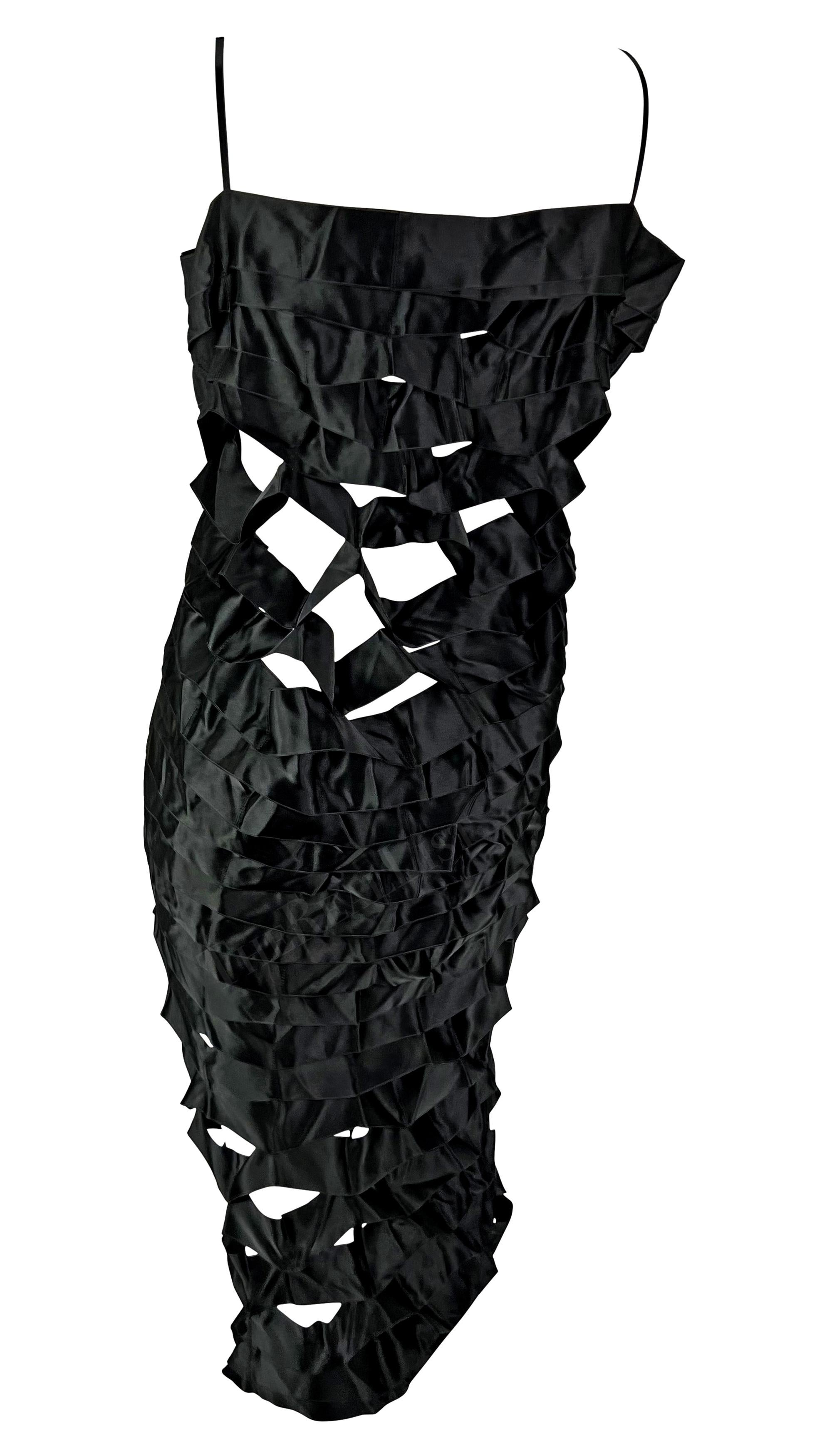 S/S 1998 Helmut Lang Black Silk Cut Out Ribbon Runway Gown  For Sale 5