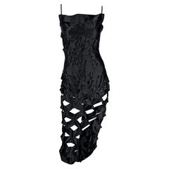 S/S 1998 Helmut Lang Black Silk Cut Out Ribbon Runway Gown
