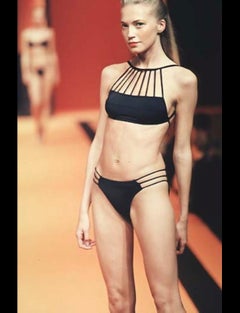 S/S 1998 Herve Leger Black One Piece Body Suit Swimsuit Bodysuit