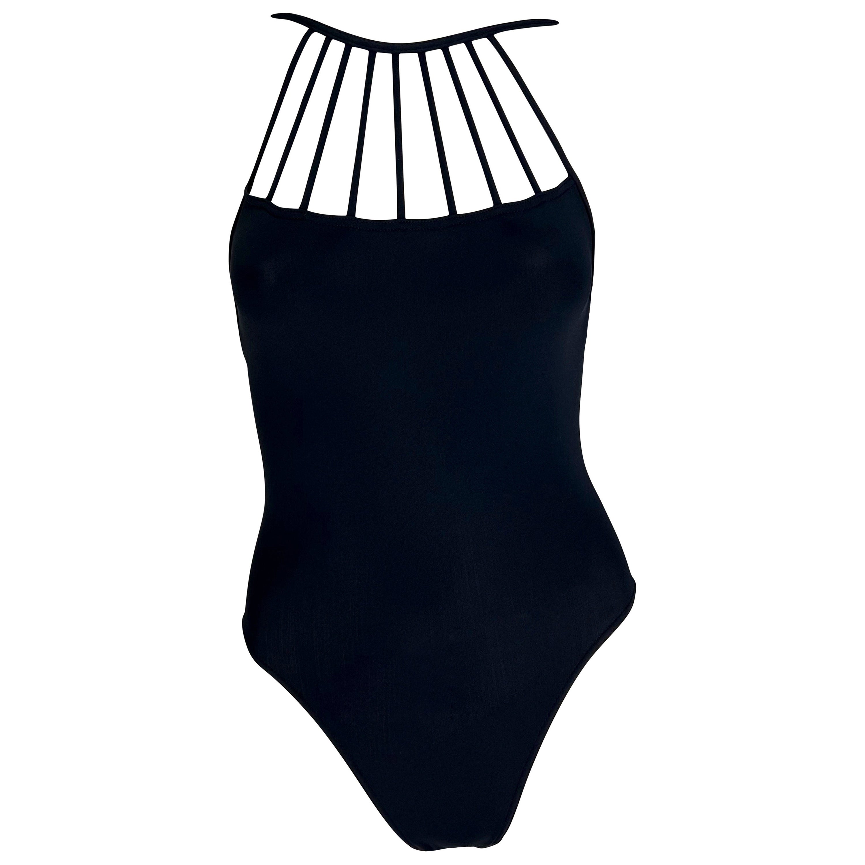 F/S 1998 Herve Leger Schwarzer einteiliger Body Anzug, Badeanzug, Bodysuit, Bodysuit