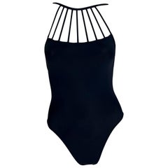 P/E 1998 Herve Leger Costume intero nero Costume da bagno Bodysuit