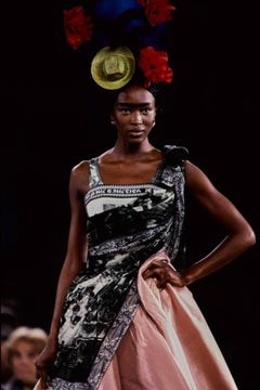 S/S 1998 Jean Paul Gaultier Classique Gothic Logo Grey One-Piece Swimsuit Faces