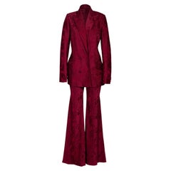 S/S 1998 John Galliano Deep Red Floral Pattern Pant Suit Set