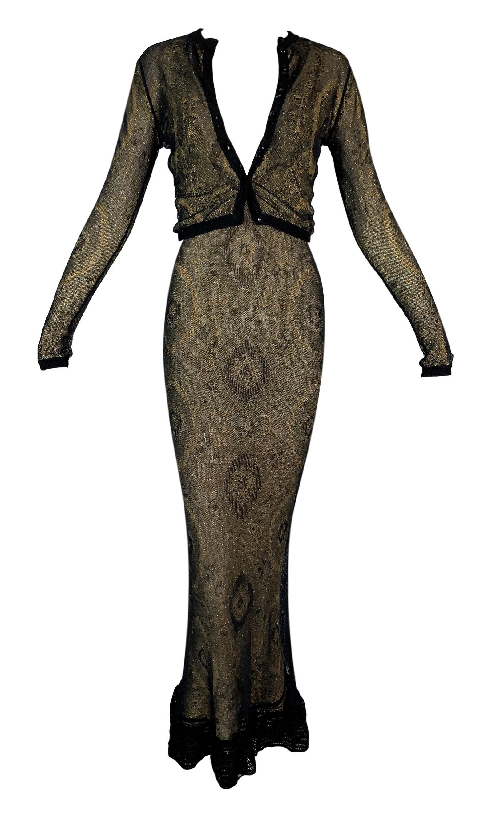 S/S 1998 John Galliano Runway Black  Gold Ultra Plunging Knit Mermaid Gown Dress In Good Condition In Yukon, OK