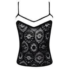 S/S 1998 John Galliano Sheer Black Lace Mesh Trim Tank Top