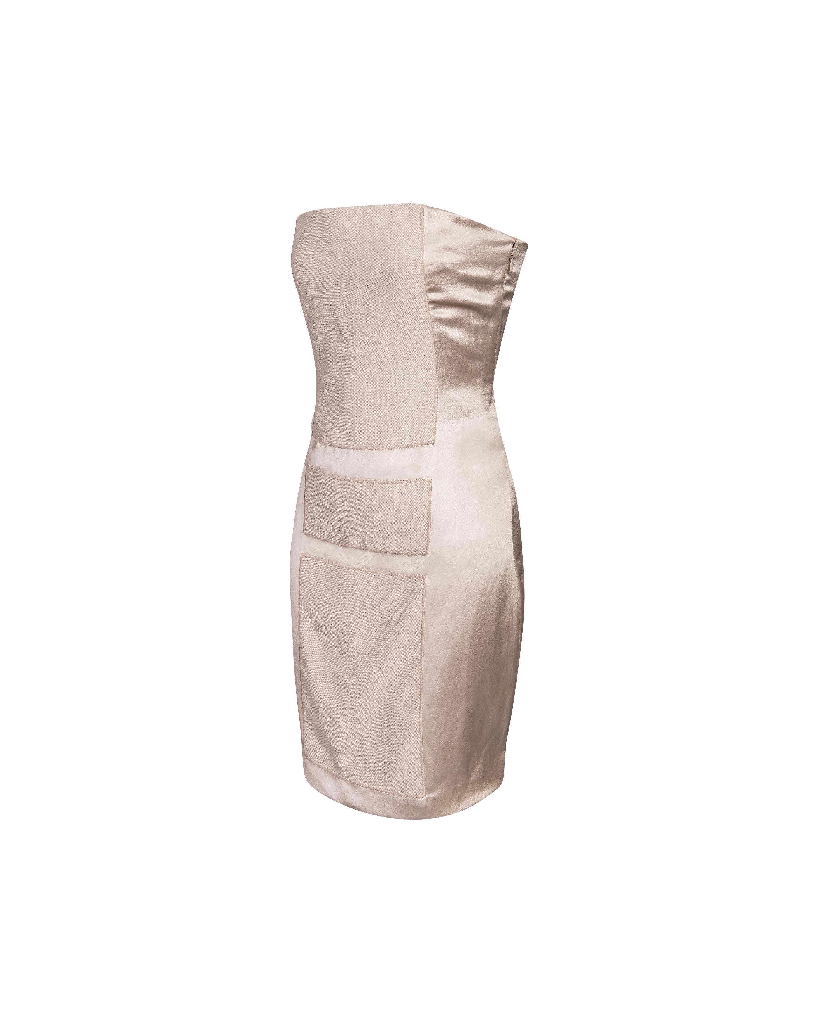 S/S 1998 Prada by Miuccia Prada Silk Satin Strapless Geometric Block Mini Dress In Good Condition For Sale In North Hollywood, CA