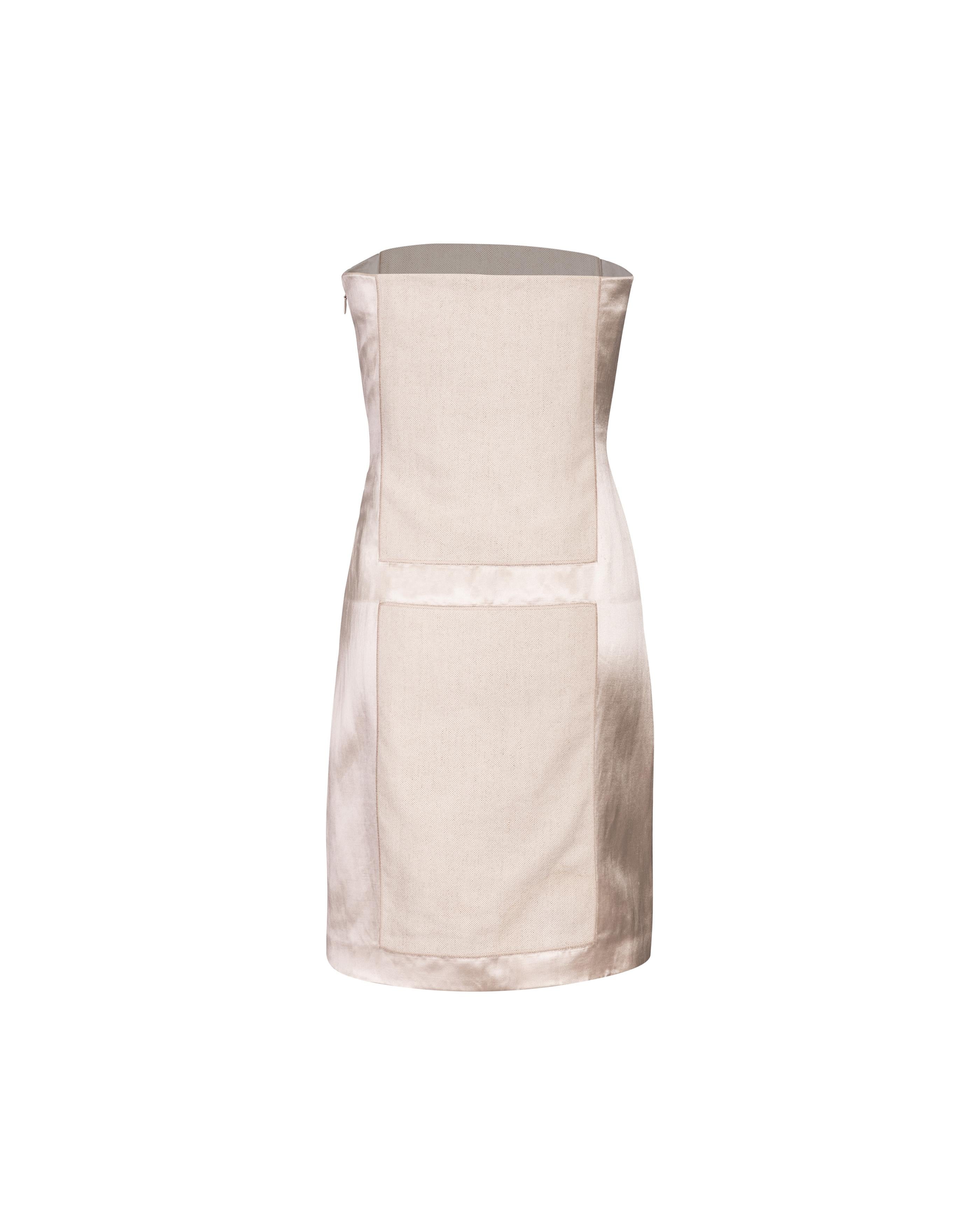 S/S 1998 Prada by Miuccia Prada Silk Satin Strapless Geometric Block Mini Dress For Sale 1