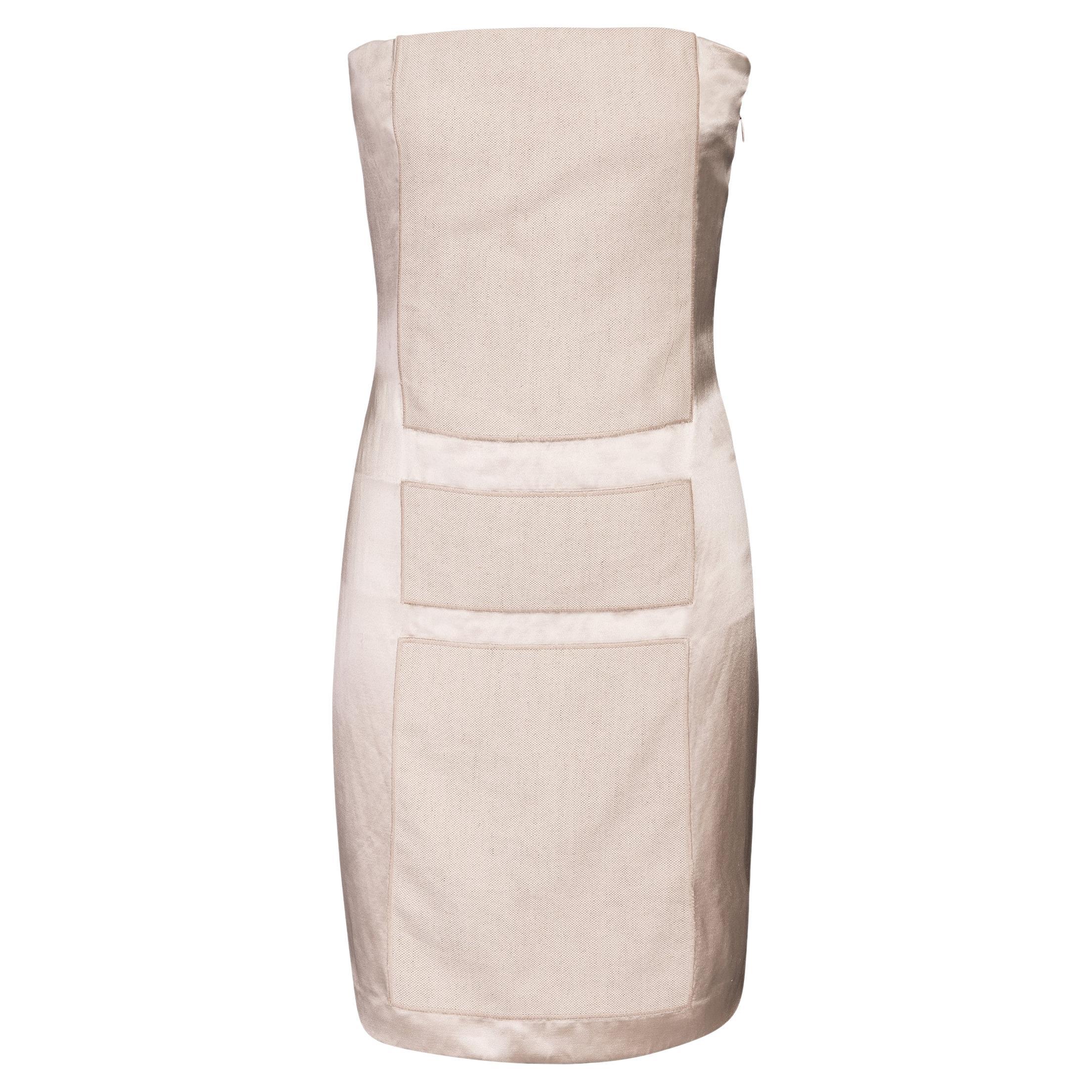 S/S 1998 Prada by Miuccia Prada Silk Satin Strapless Geometric Block Mini Dress For Sale