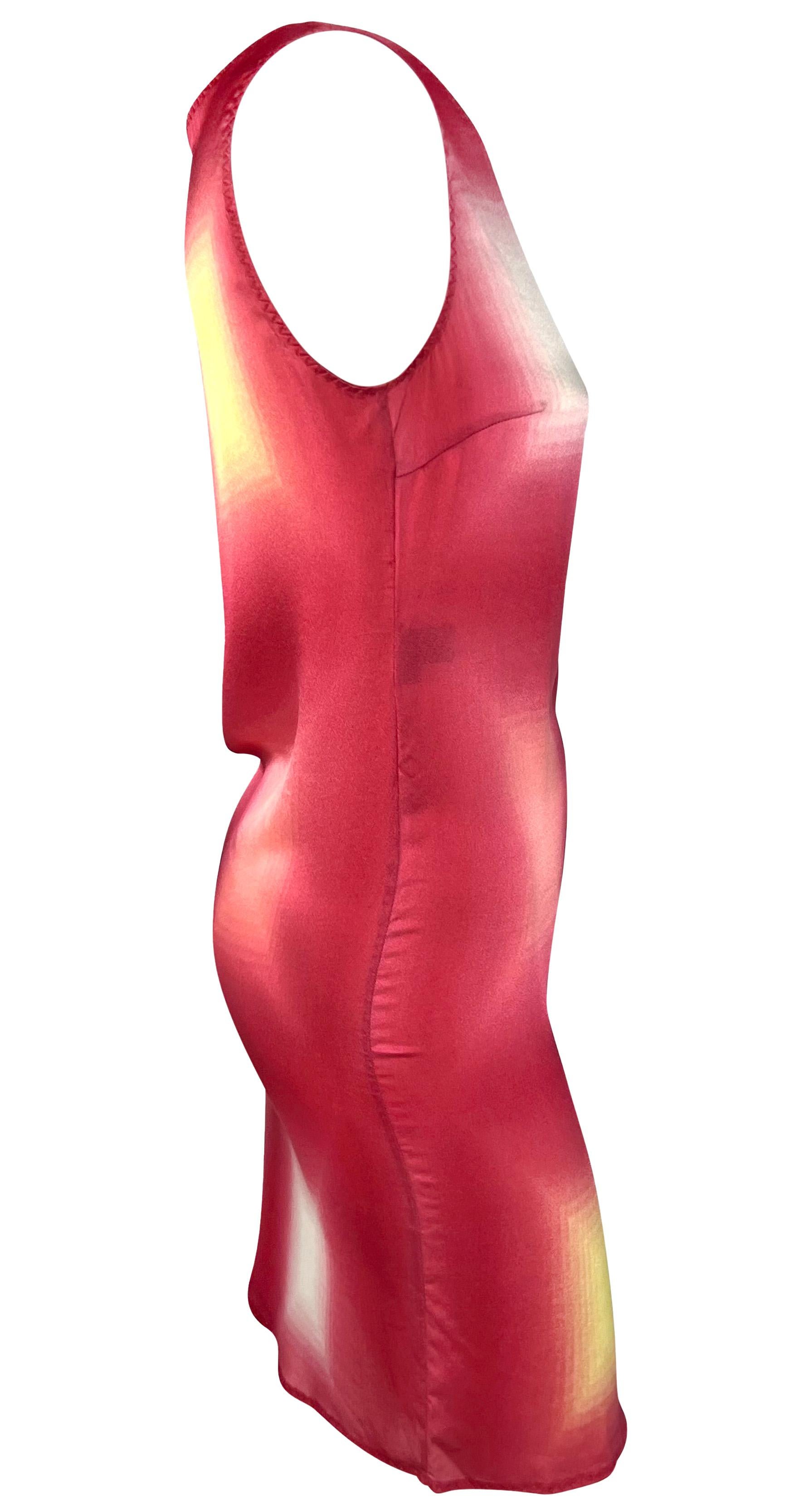 S/S 1998 Prada Rotes Geometrisches Ombré Transparentes Ärmelloses Kleid im Angebot 3
