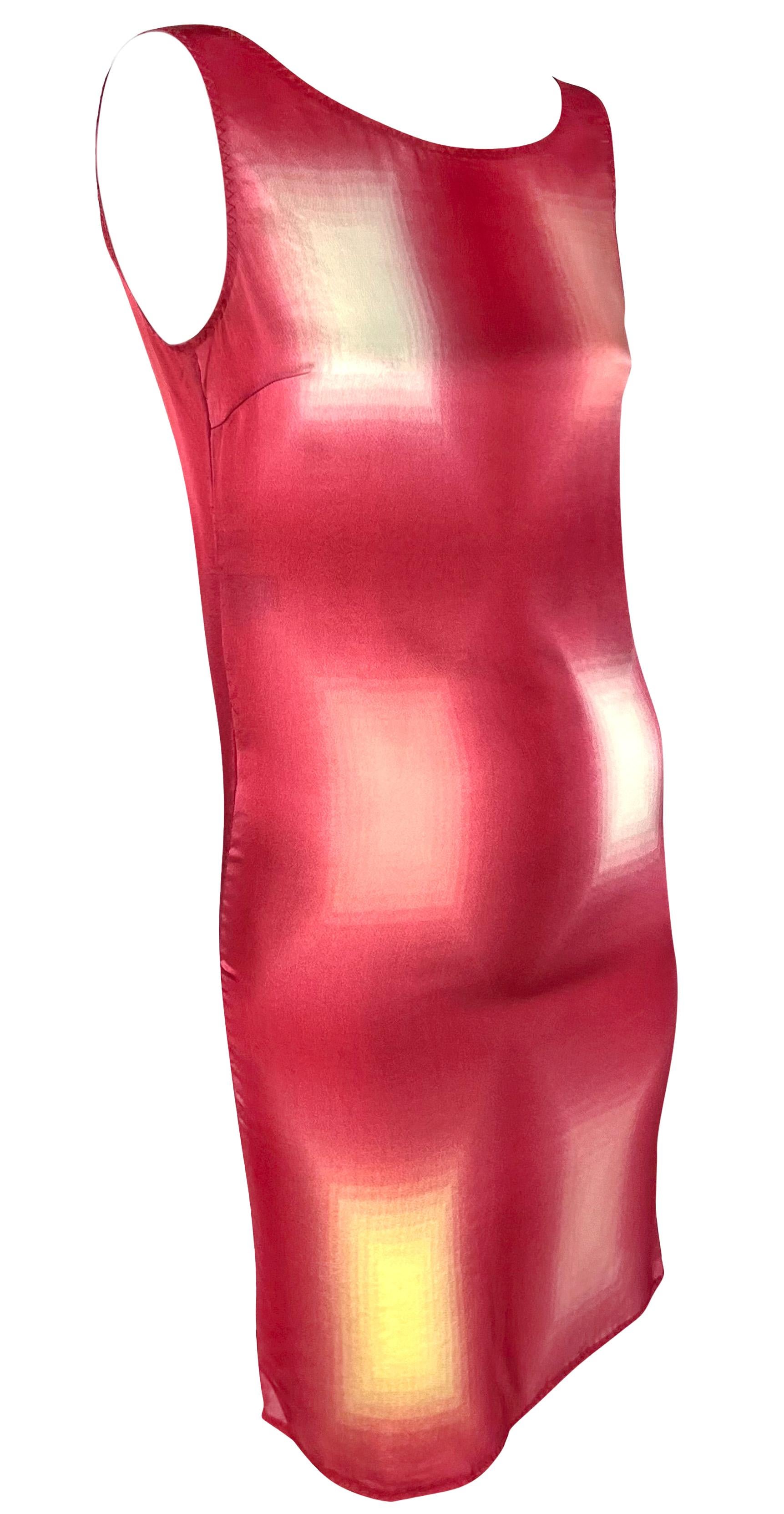 S/S 1998 Prada Rotes Geometrisches Ombré Transparentes Ärmelloses Kleid im Angebot 4