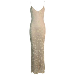 S/S 1998 Ralph Lauren Collection Runway Sheer Nude Floral Beaded Gown Dress