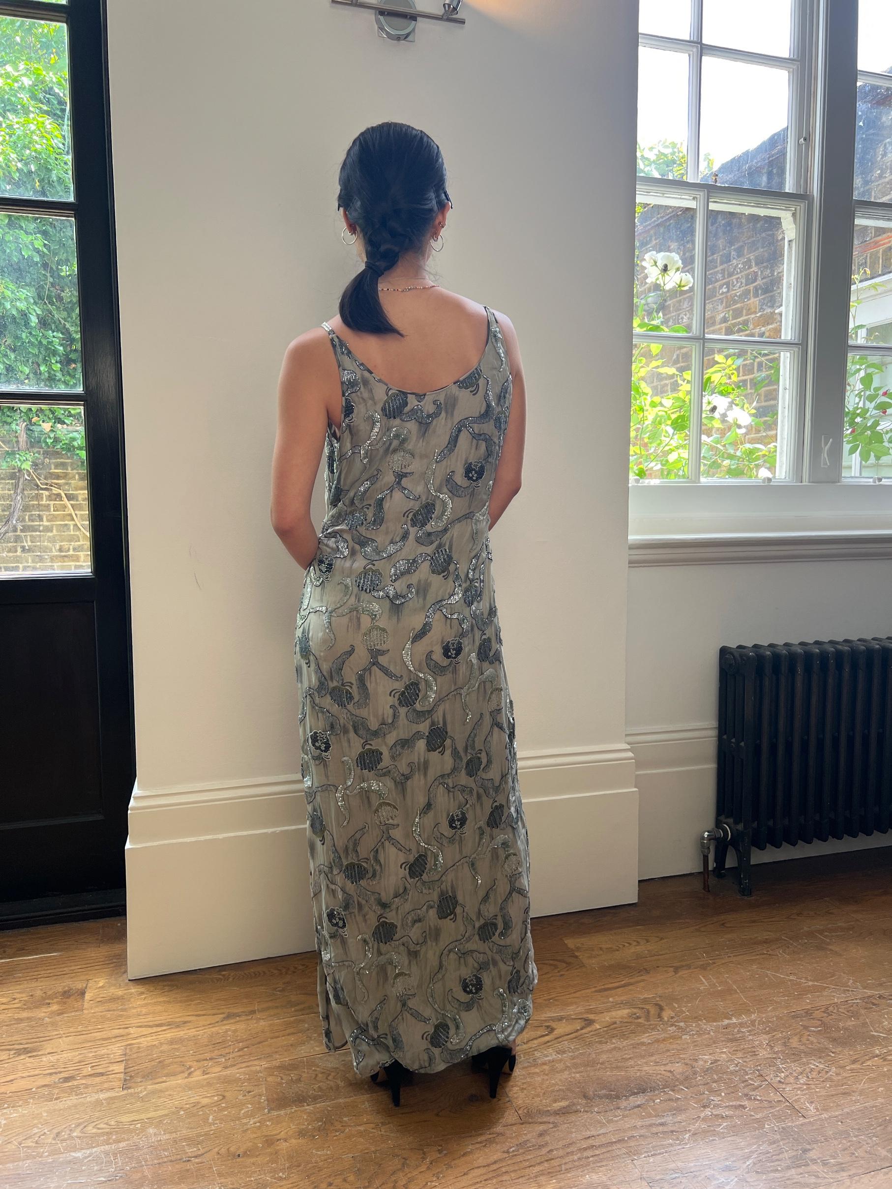 S/S 1998 Runway Giorgio Armani Beaded Chinoiserie Slip Dress For Sale 2