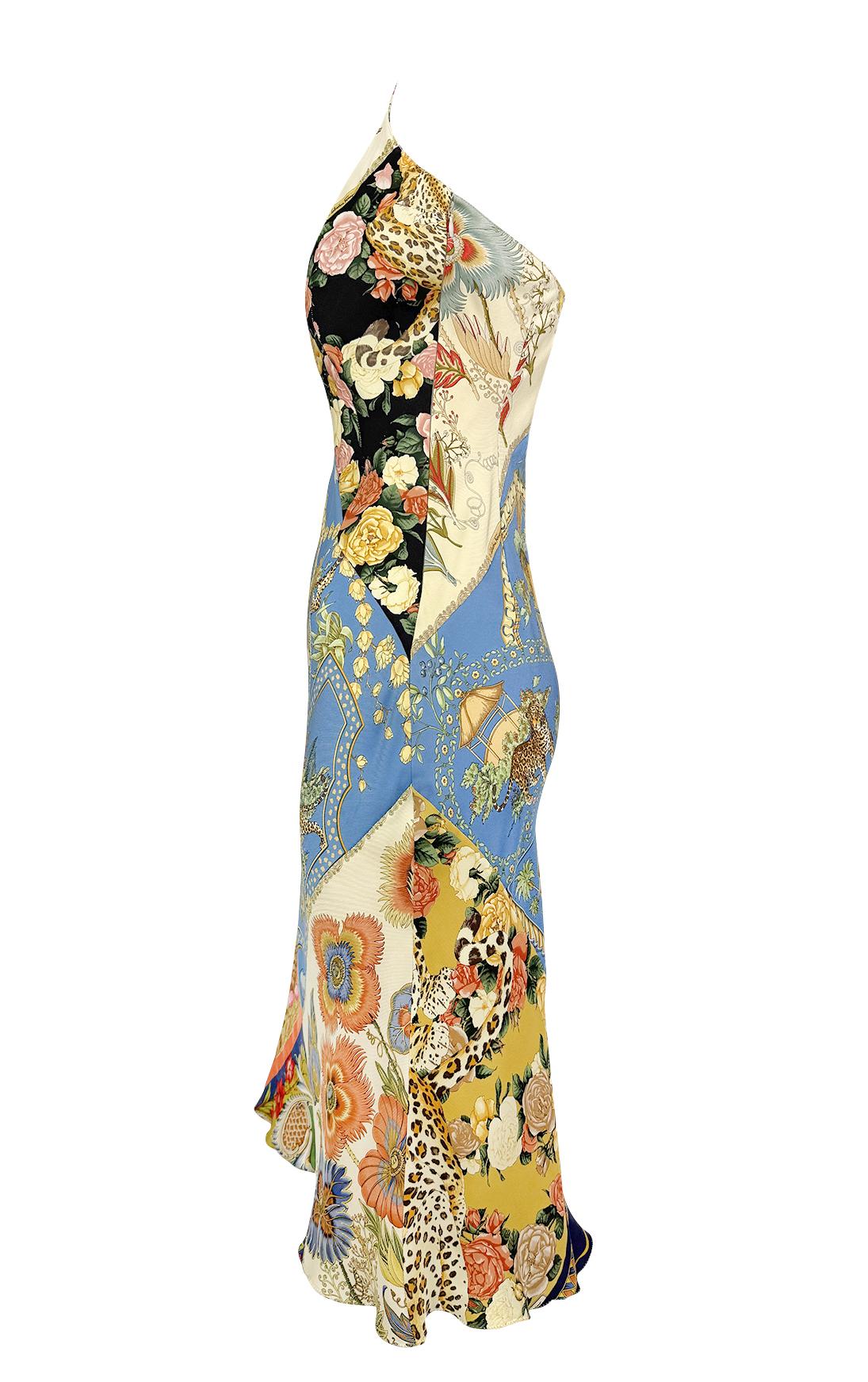 Women's S/S 1998 Salvatore Ferragamo Printed Silk Scarf Patchwork Runway Dress