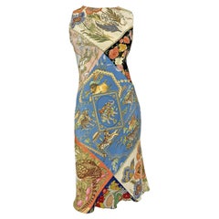 Vintage S/S 1998 Salvatore Ferragamo Printed Silk Scarf Patchwork Runway Dress