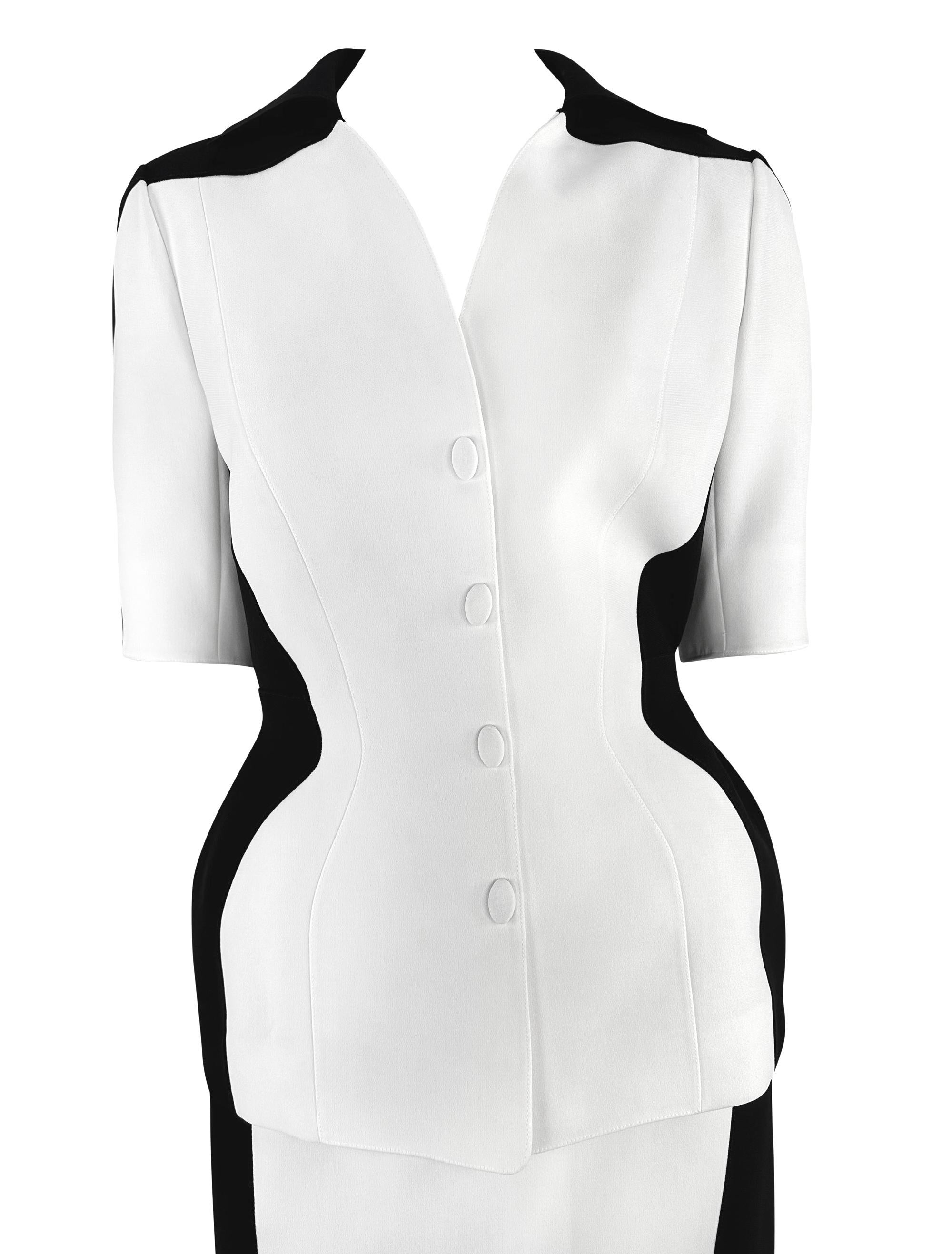 Gray S/S 1998 Thierry Mugler Black White Color Block Short Sleeve Skirt Suit For Sale