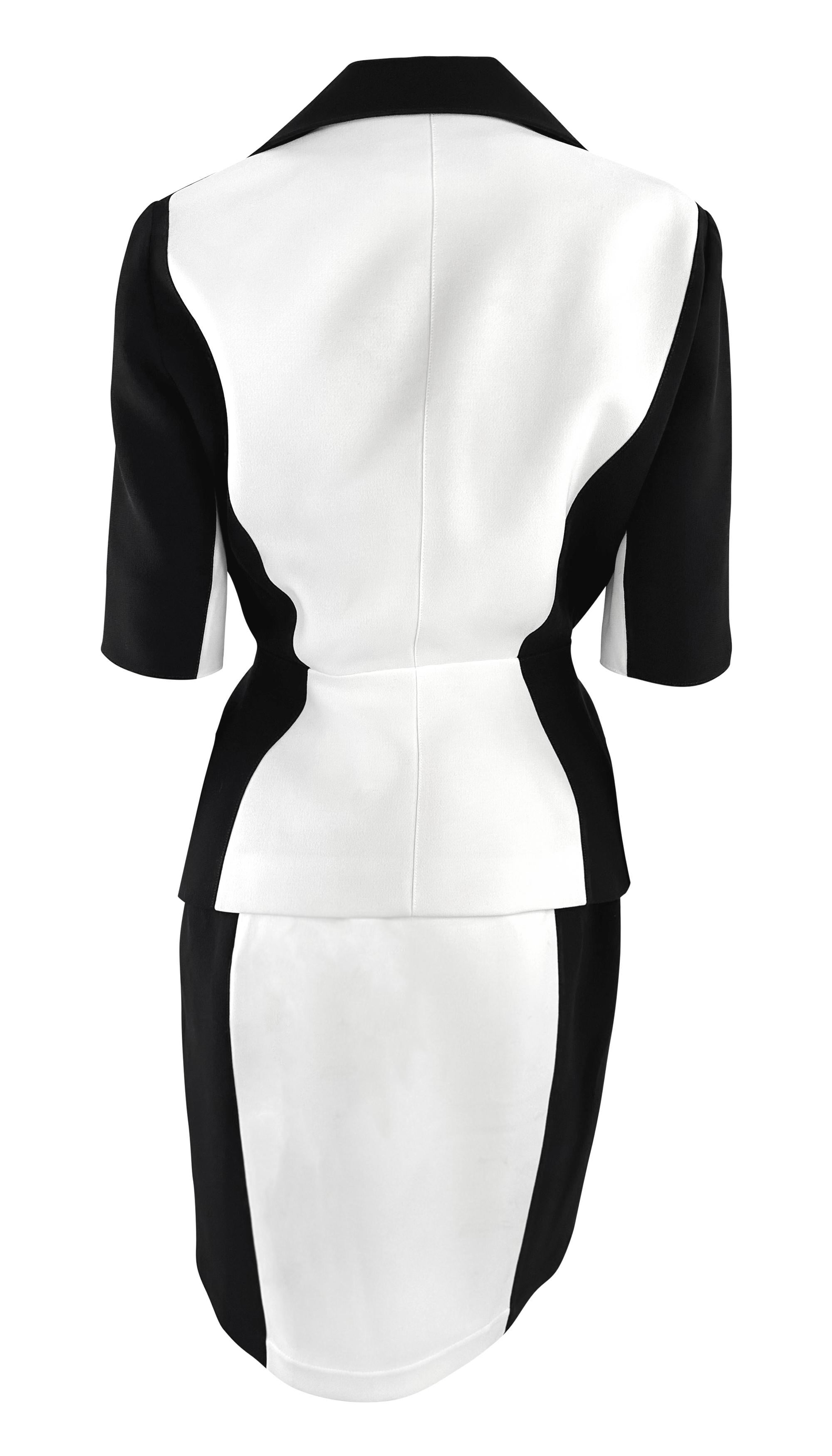 S/S 1998 Thierry Mugler Black White Color Block Short Sleeve Skirt Suit For Sale 3