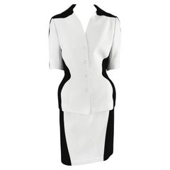 S/S 1998 Thierry Mugler Black White Color Block Short Sleeve Skirt Suit