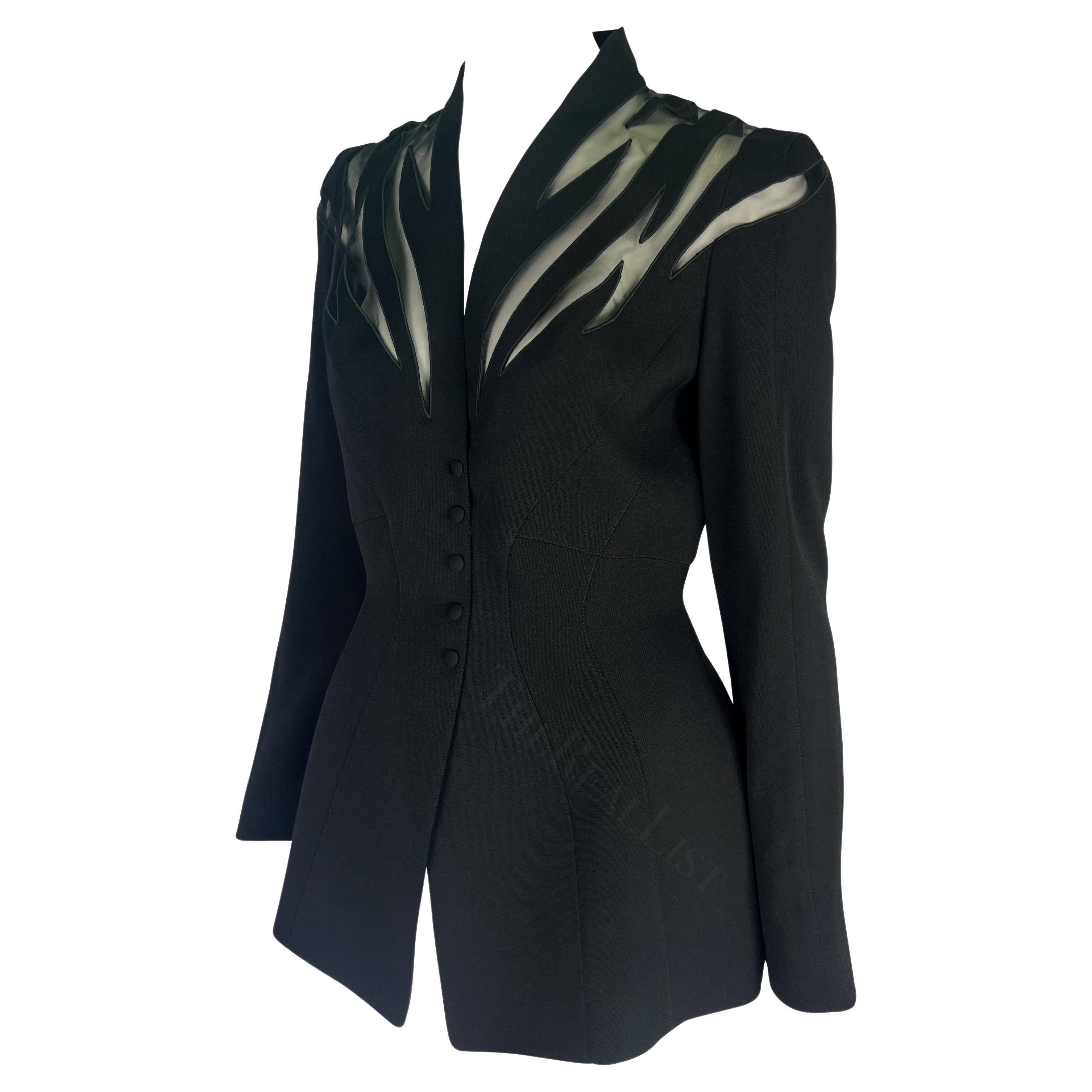 S/S 1998 Thierry Mugler Couture Runway Blazer noir à effet diaphane Excellent état - En vente à West Hollywood, CA