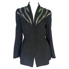 Vintage S/S 1998 Thierry Mugler Couture Runway Black Sheer Accent Blazer